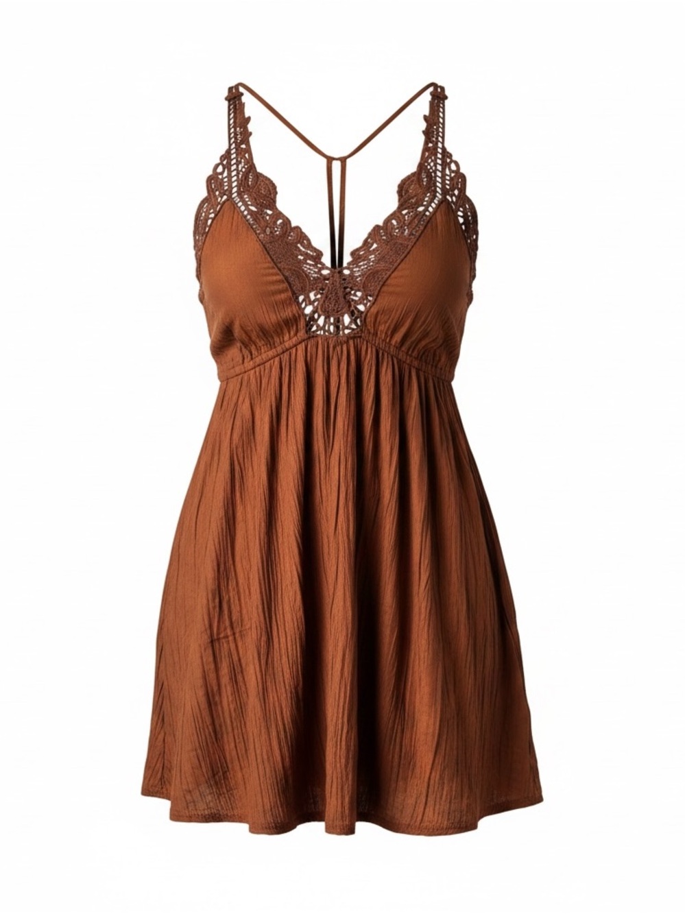 Free People Rust Brown Lace-Trim Chemise